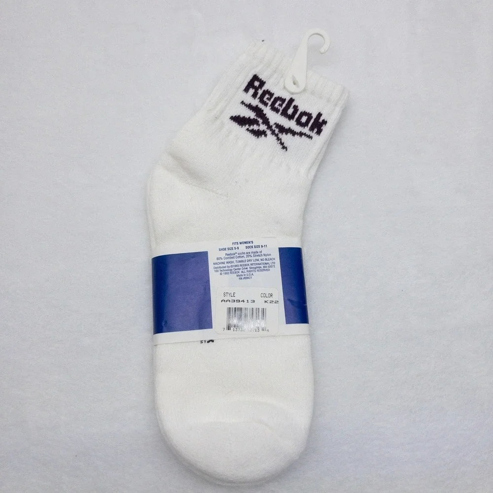 Vintage Reebok Socks Womens Size 9-11 White Quarter Ankle Cotton‎ Blend USA Made